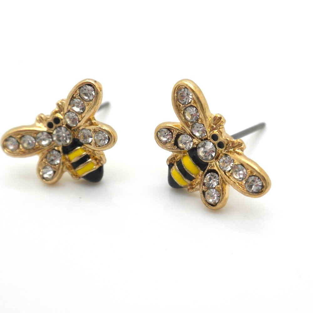 Bumble Bee Stud Earrings Gold Plated - Picture 3 of 3
